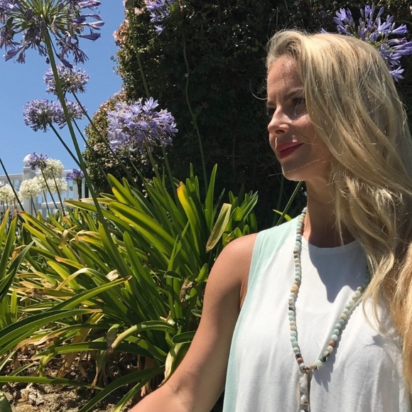 Amazonite & Druzy Bar Mala Bead Necklace w/ Tassel - Picture 6 of 8